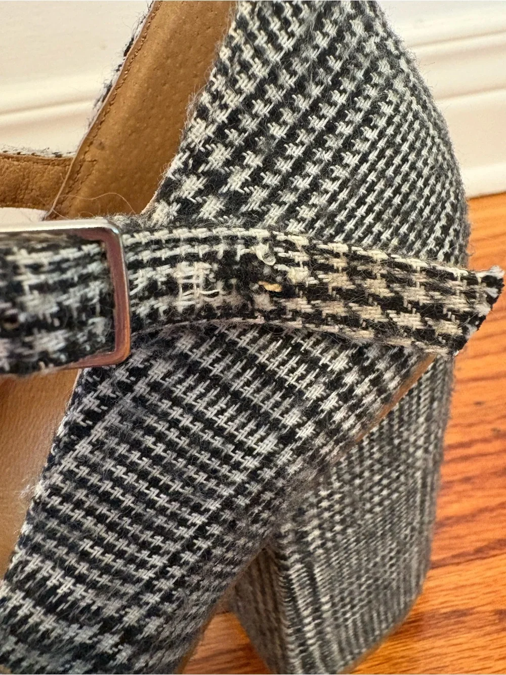 Free People Black and White Plaid Mary Jane Platform Heels
